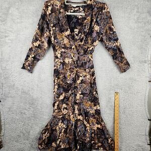 Vintage Barbara Barbara Dress Womens Medium Black Floral Fairy Grunge Ruffle 80s
